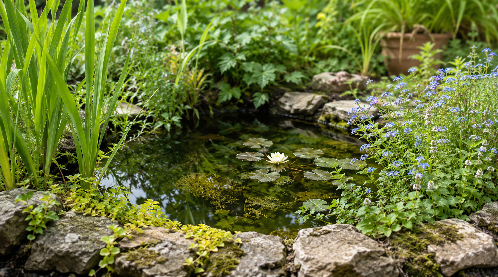 small pond with plants