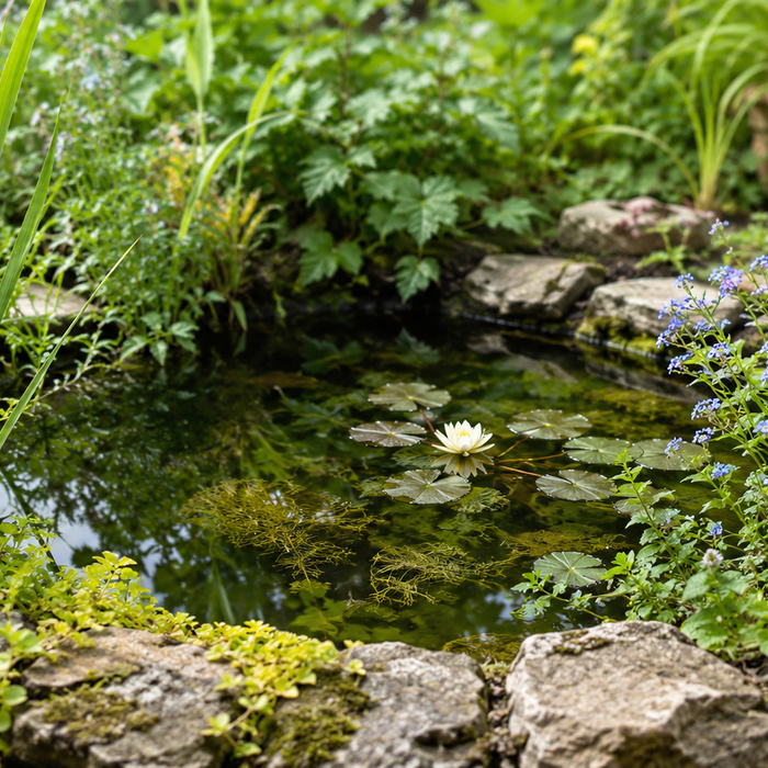 small pond with plants